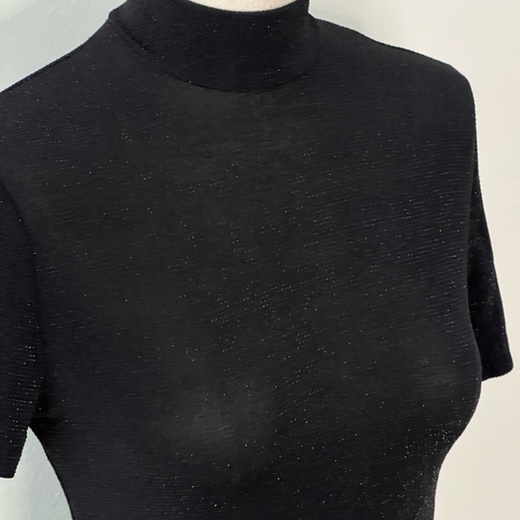 Black Mock Neck Short Sleeve Sparkle Top - Picture 3 of 4